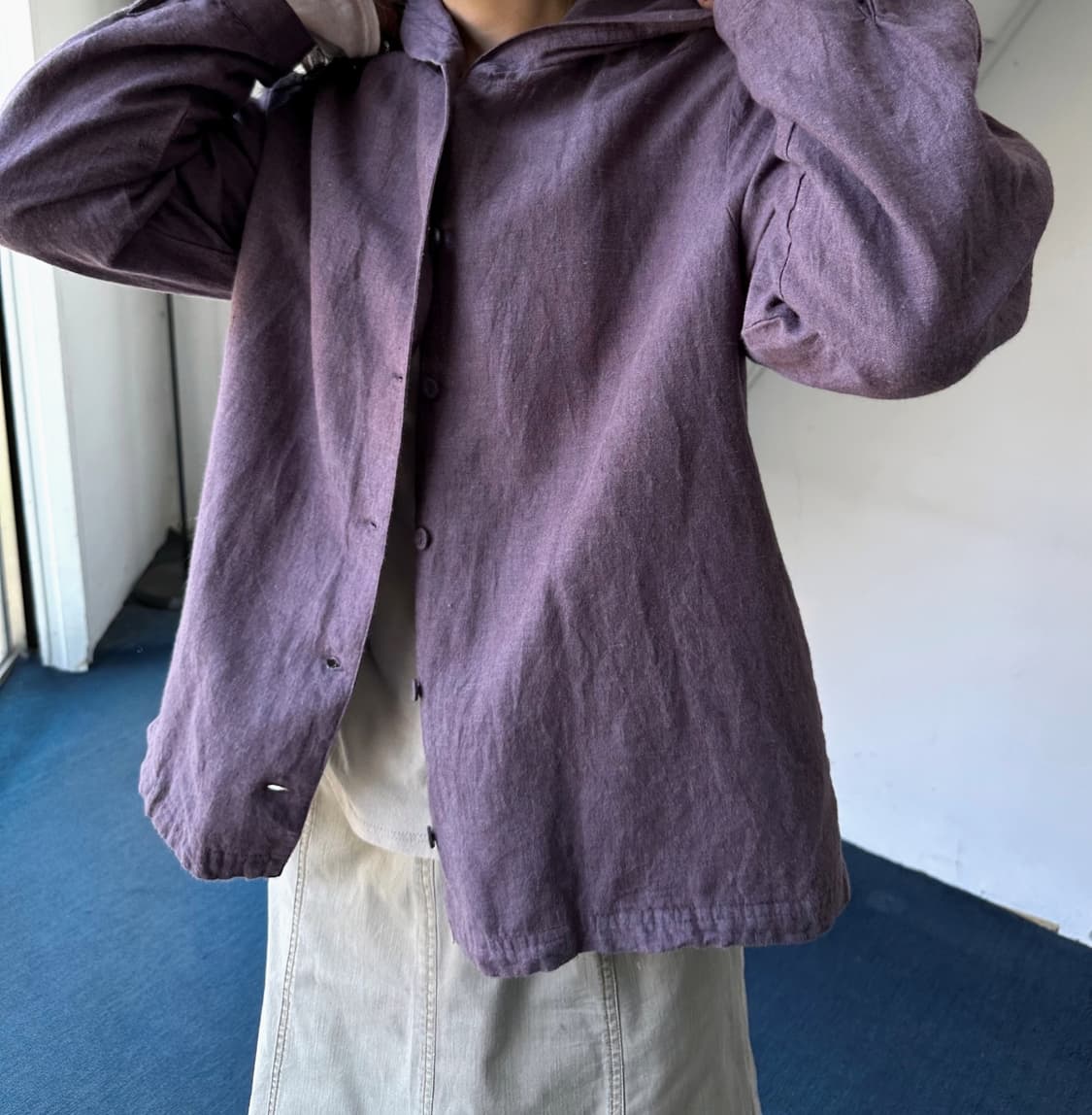 Wide silhouette rough cotton linen hood  상품이미지6