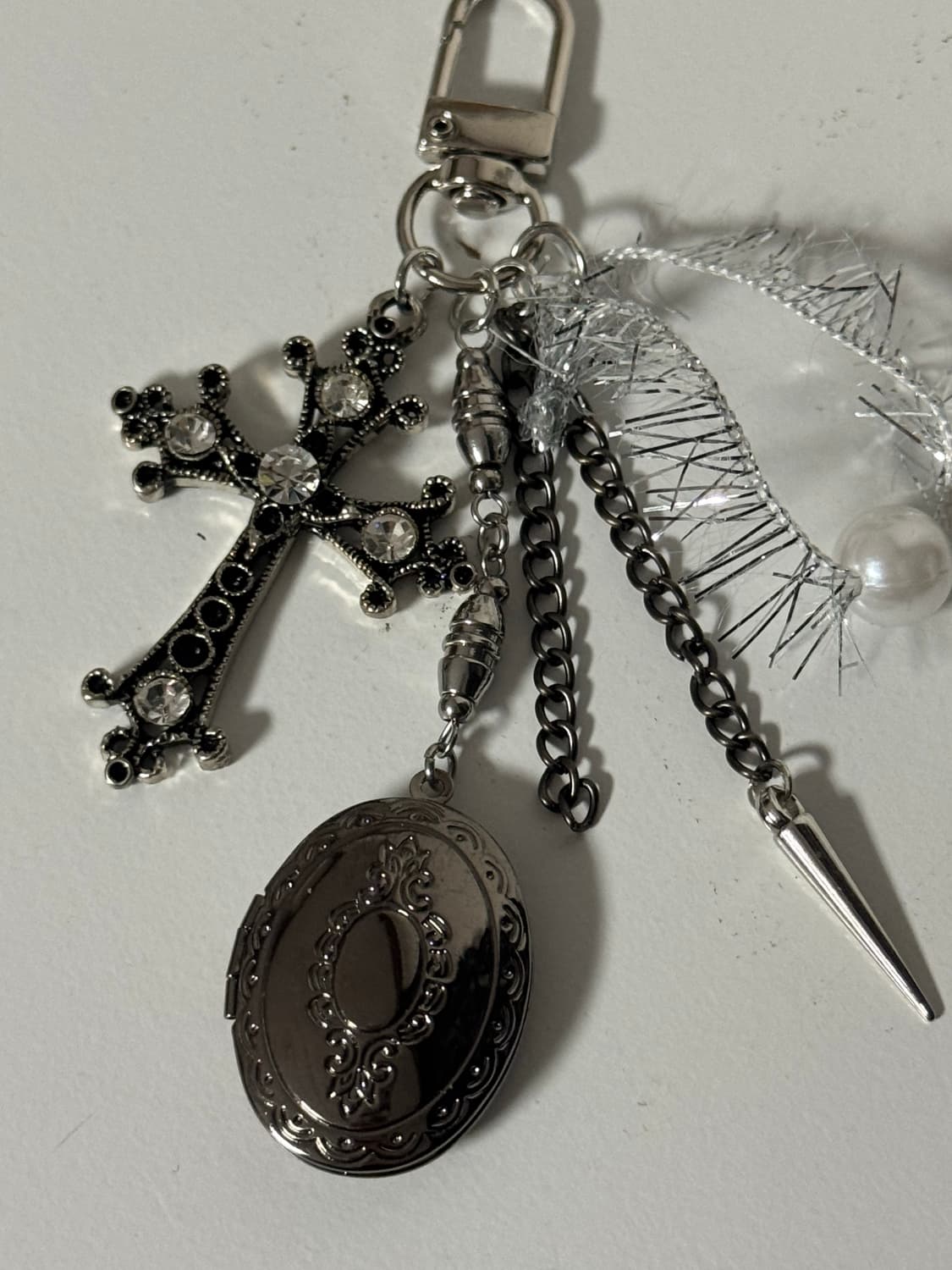 크로스 오픈 팬던트 큐빅 펄 키링 상품이미지2