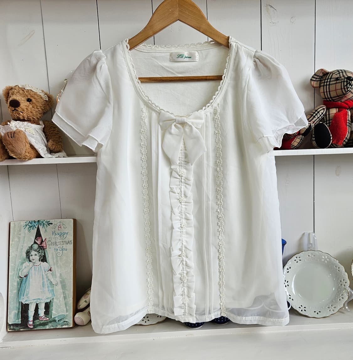 화이트 리본 프릴 블라우스 상품이미지1