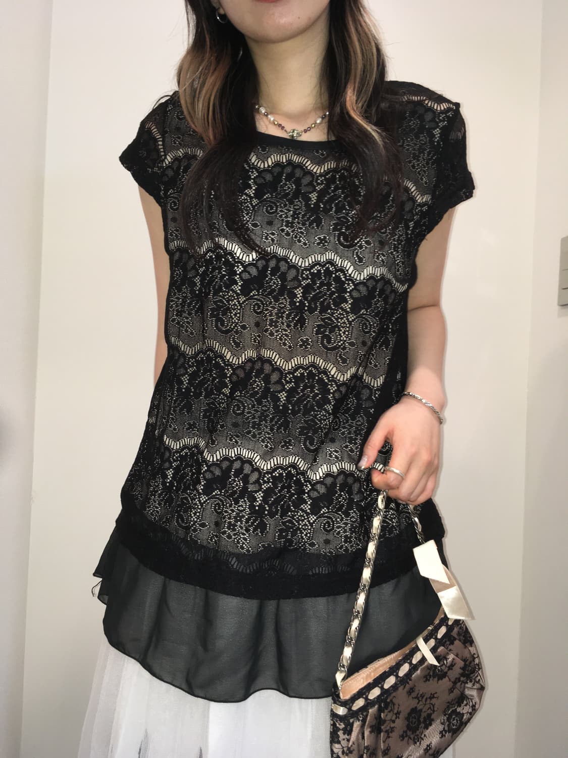 일본 빈티지 블랙 레이스 블라우스 상품이미지2