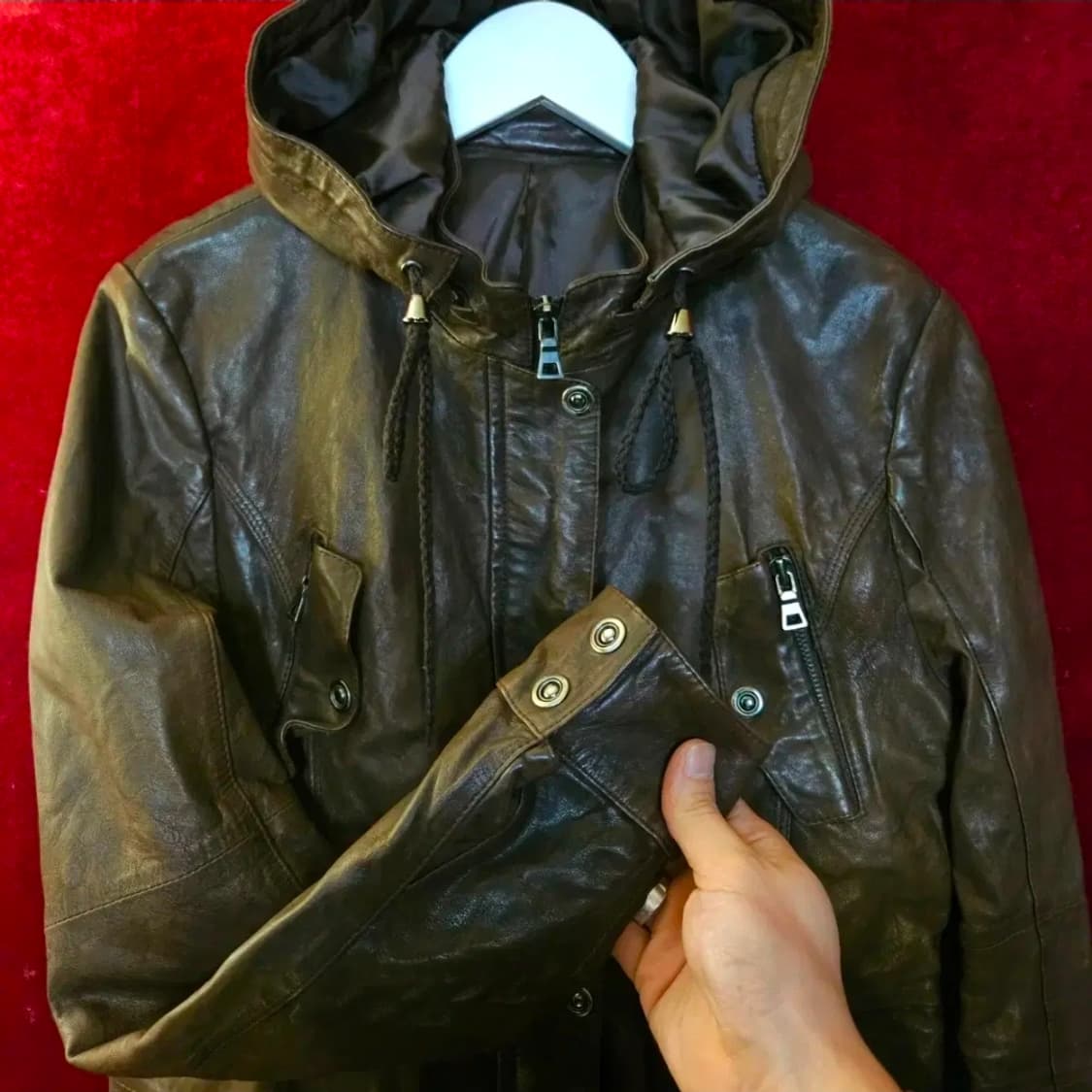 Friends  Italy 양가죽 후드 브라운 집업 자켓 상품이미지4