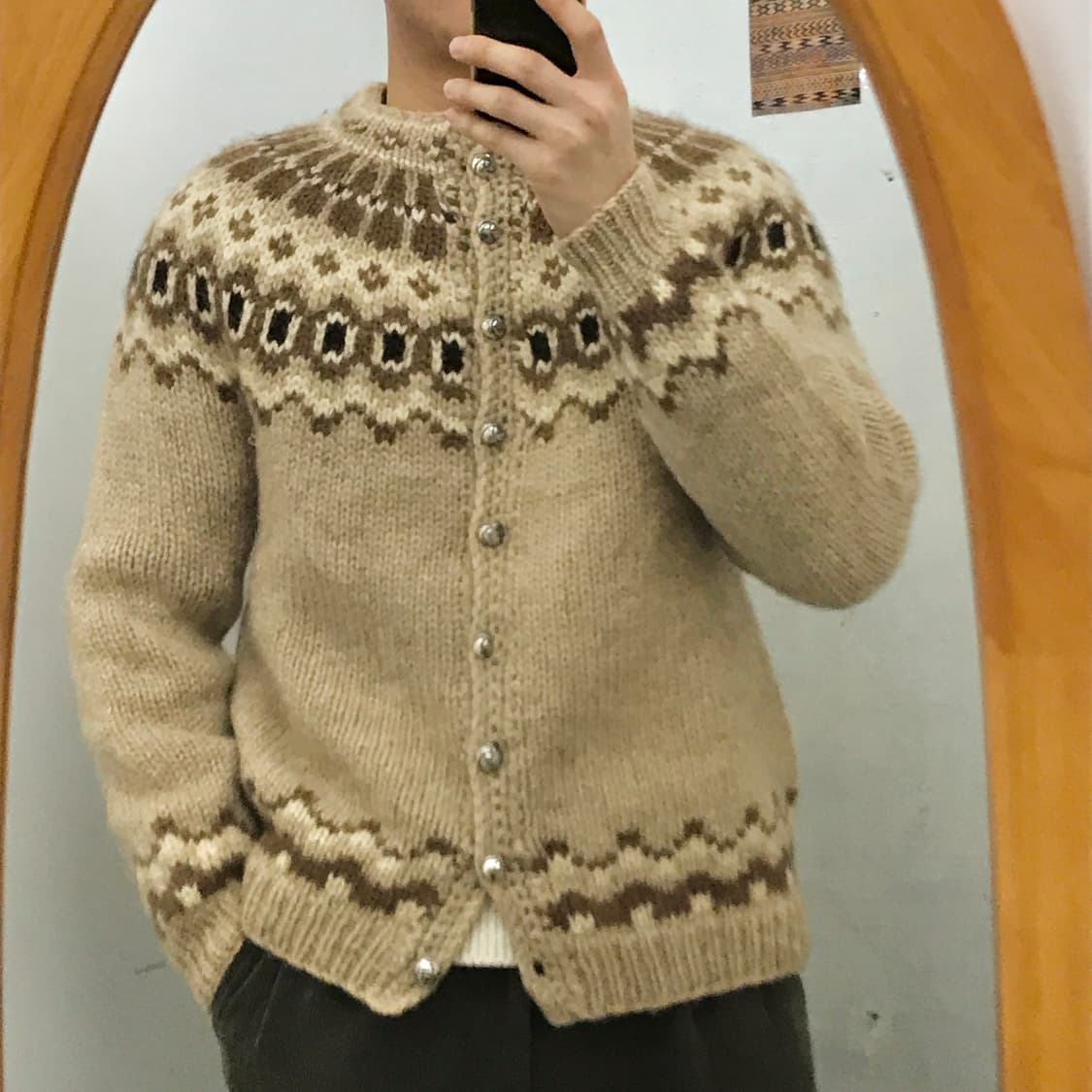 VTG 빈티지 노르딕 패턴 울 라운드넥 가디건 남성 105 여성 오버핏 상품이미지7