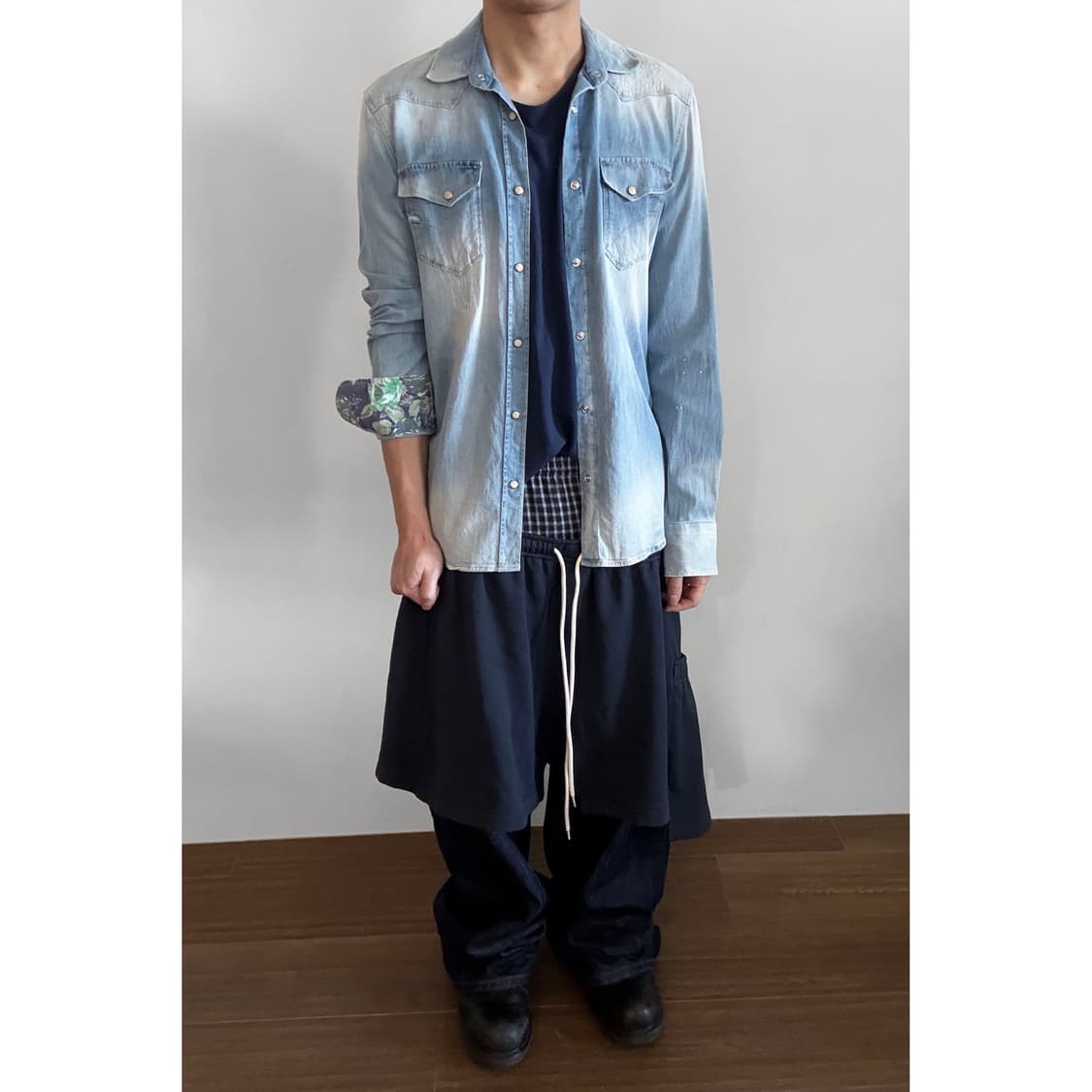 Light Wash Denim Western Shirt 상품이미지1