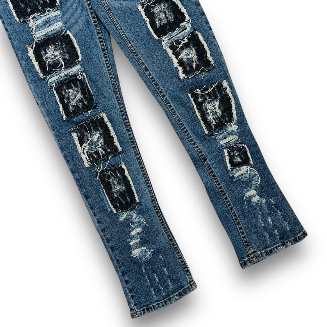 칩 먼데이 다중 패치 크랙 슬림 펑크 데님 팬츠 상품이미지4