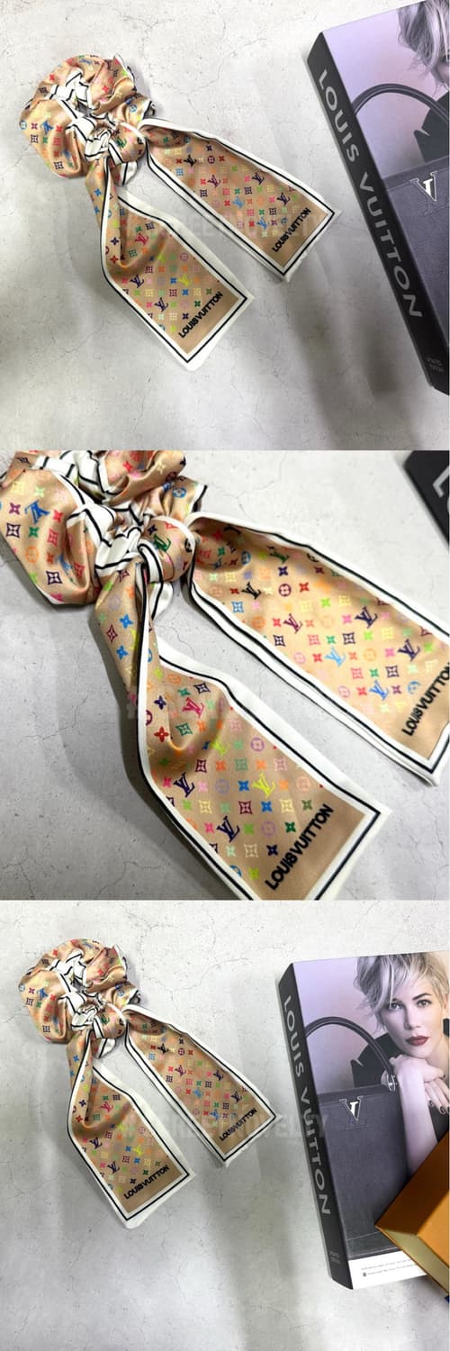 루이비통 진베이지&멀티컬러 리본 헤어슈슈 상품이미지6