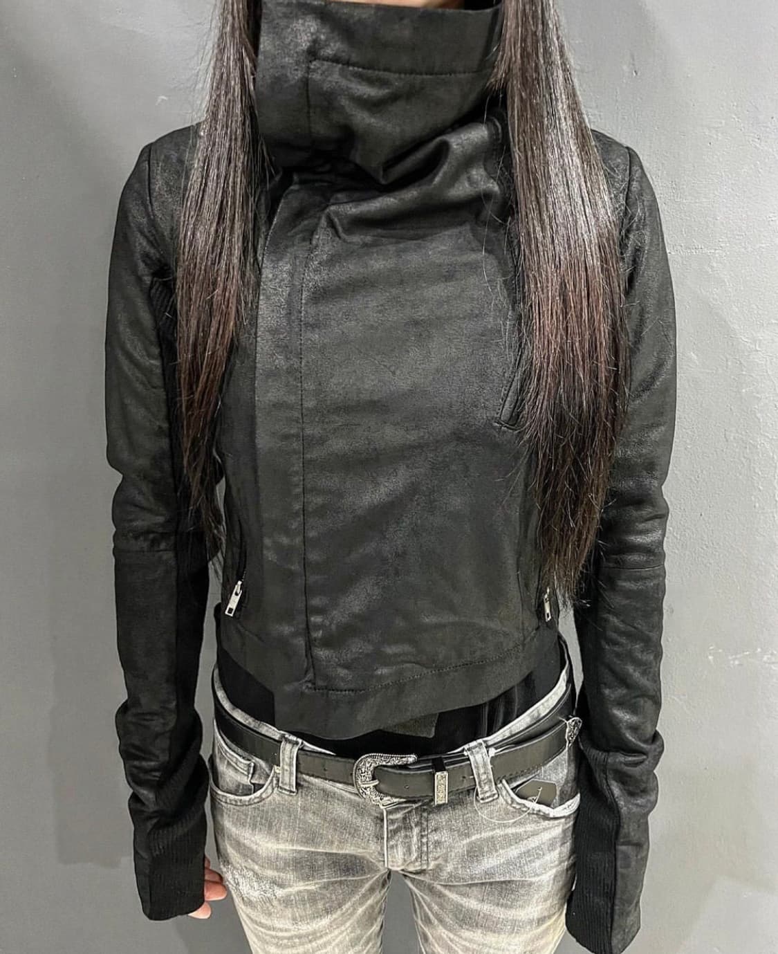 Mercurylux 고트스킨 투웨이 하이넥 라이더 재킷 상품이미지4