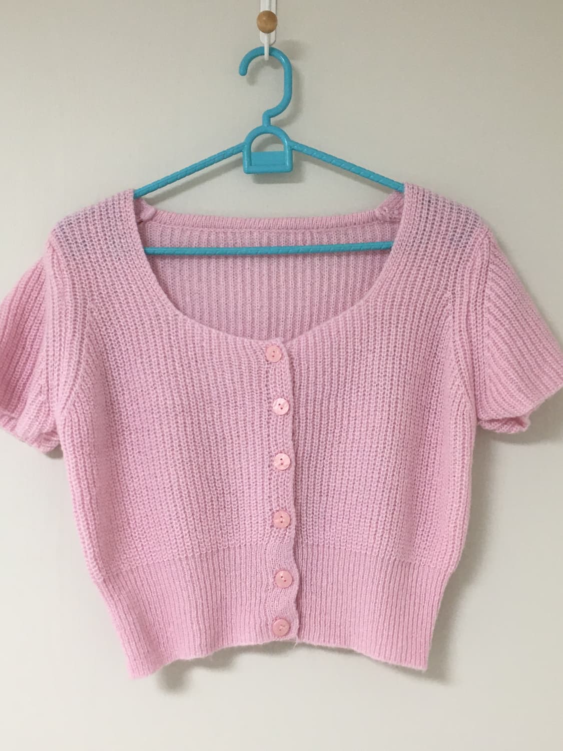 핑크 니트 반팔 가디건 상품이미지3