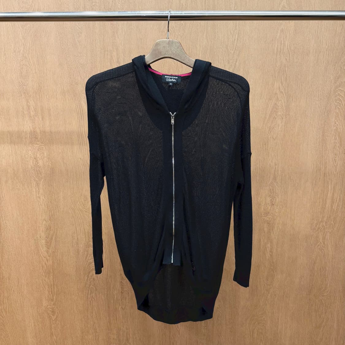 소니아 리키엘 롱 니트 집업 시스루 후드 디테일 루즈핏 블랙 상품이미지2