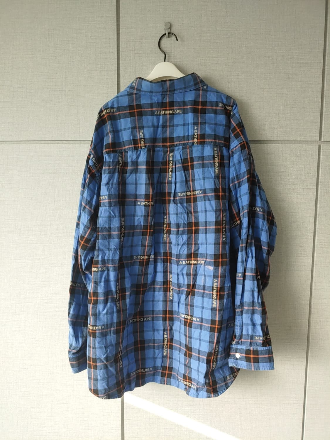 [2XL] 베이프 로고 체크 원포인트 사루 셔츠 블루 (루즈핏) 상품이미지2