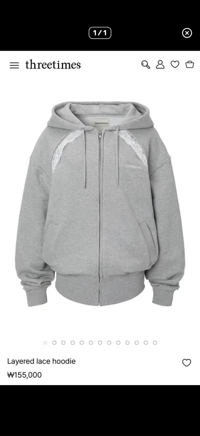쓰리타임즈) 레이스 후드 집업 그레이 상품이미지1