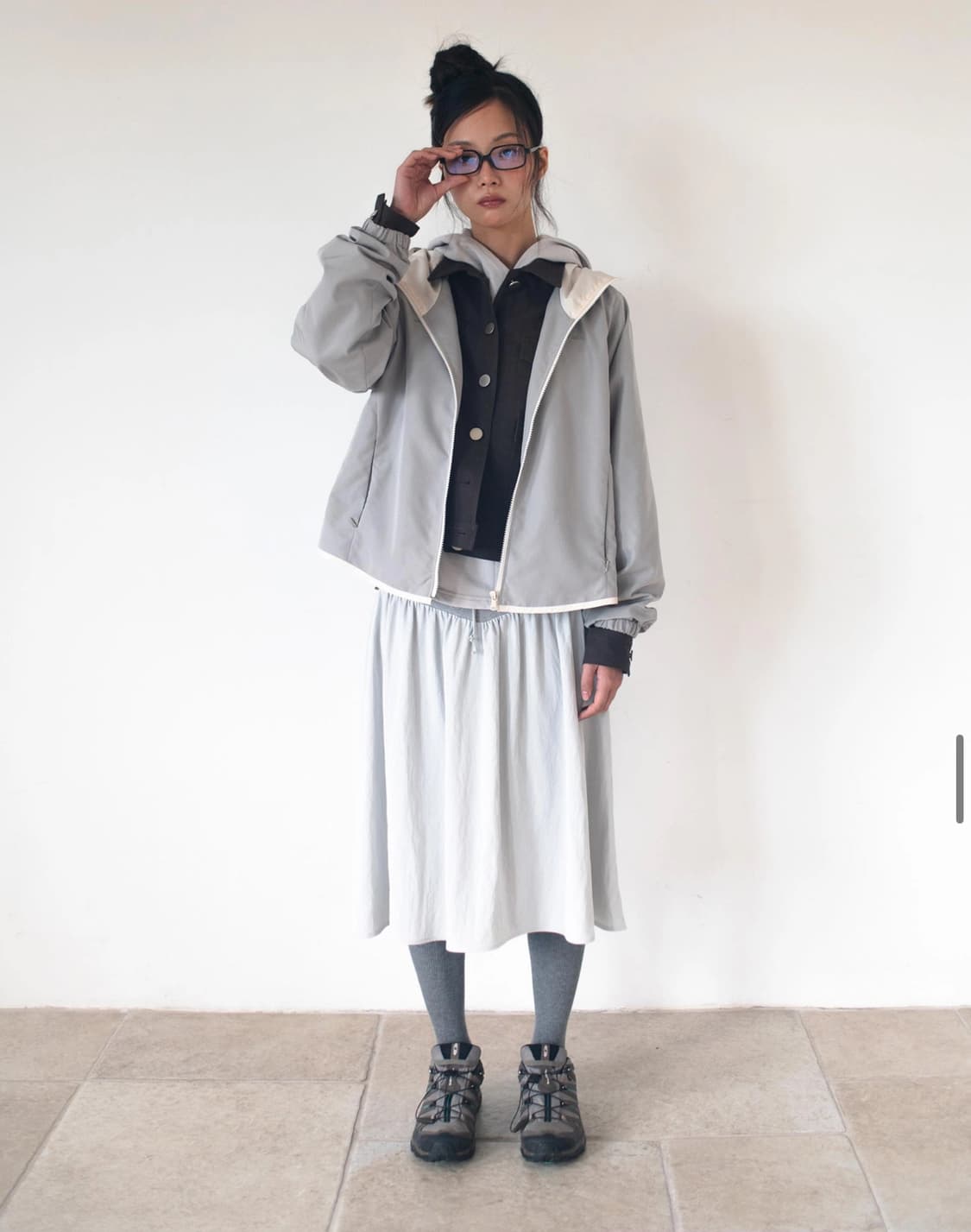 온스카 스커트 FLARE RIB SKIRT (GREY)  상품이미지5