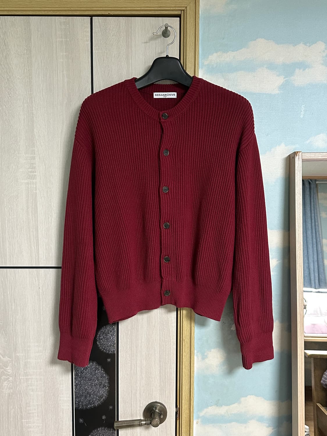 (L) 데일리룸X로템버 아카이브 코튼 크롭 니트 가디건 레드 상품이미지2