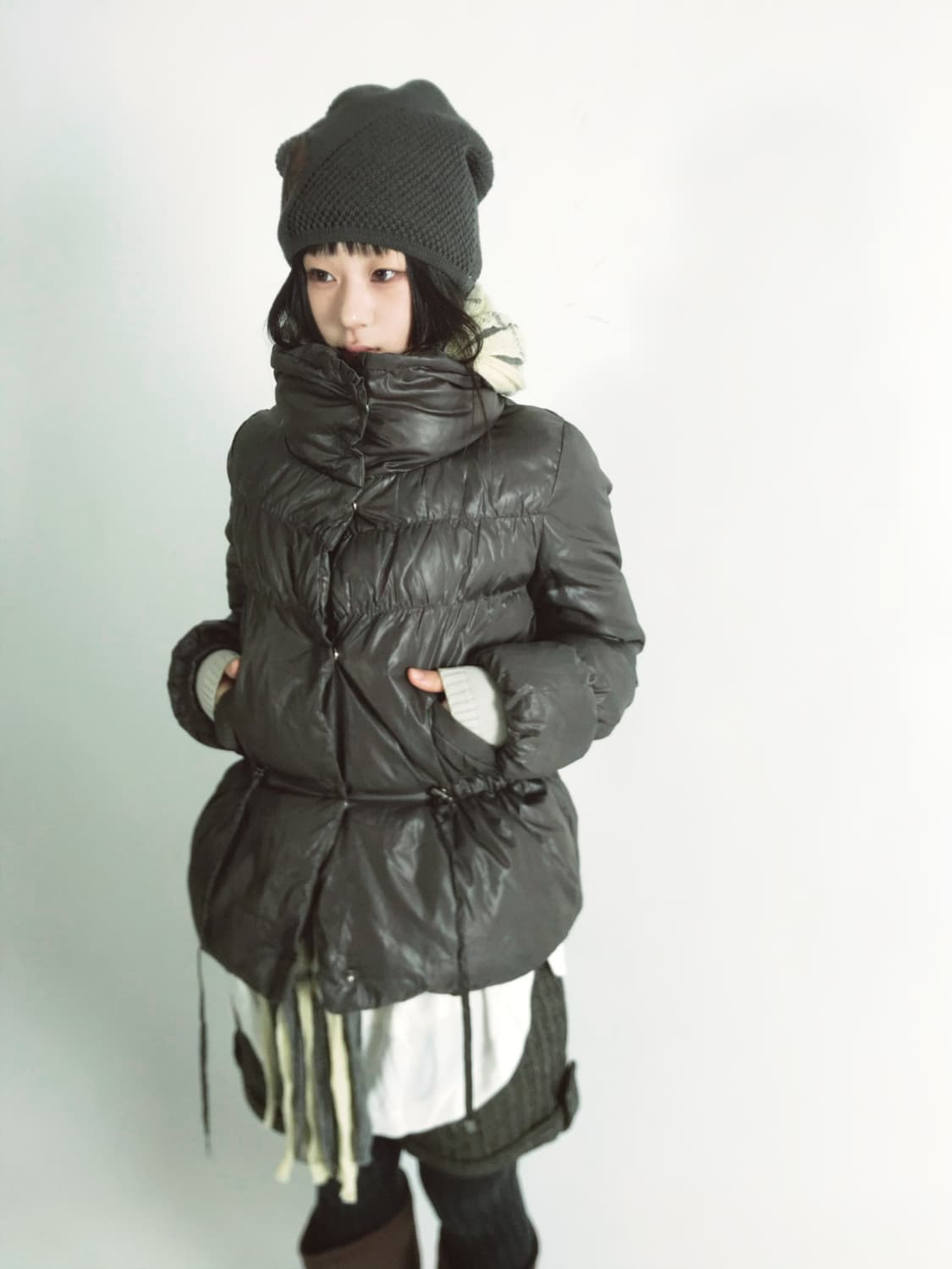 Dark brown string light padded jumper 상품이미지7