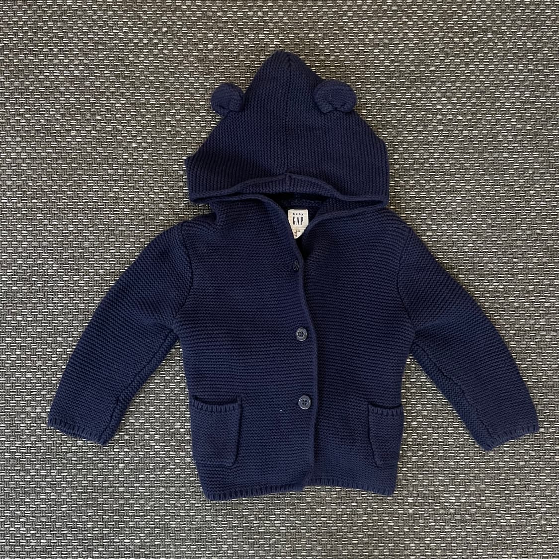 키즈 베이비 갭 네이비 짜임 베어후드 니트가디건 상품이미지1