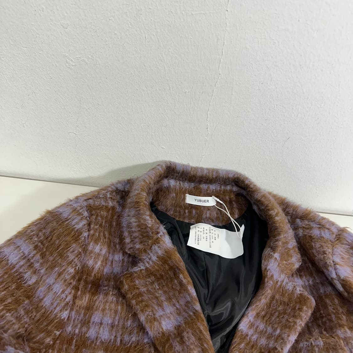 우먼FREE YUBUER 브라운 체크 헤어리 블레이저 상품이미지2