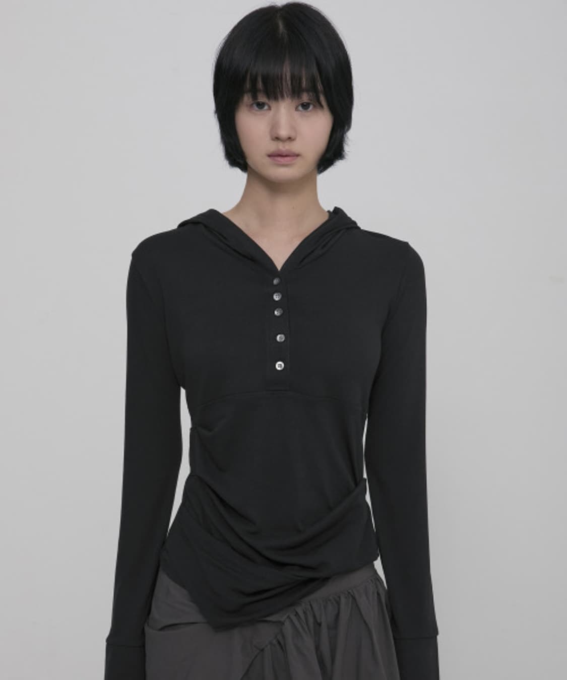 [2] 플레어업 에시메트리컬 드레이프 후디 블랙 상품이미지1
