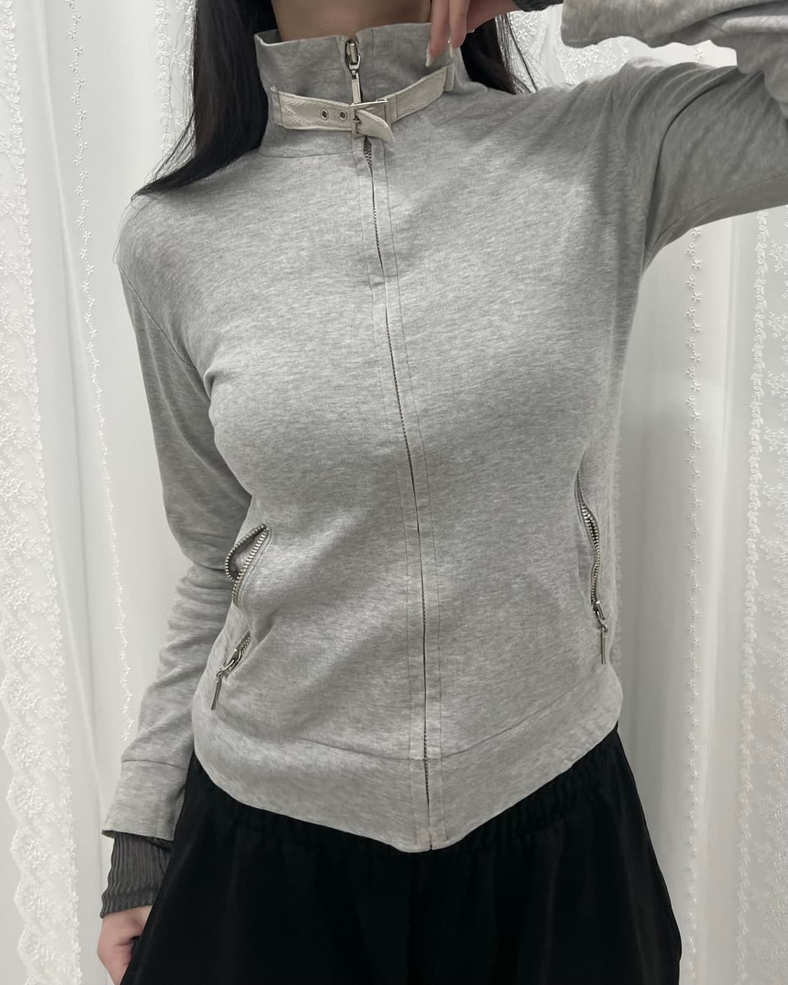 그레이 버클 디테일 와투케 집업 상품이미지3