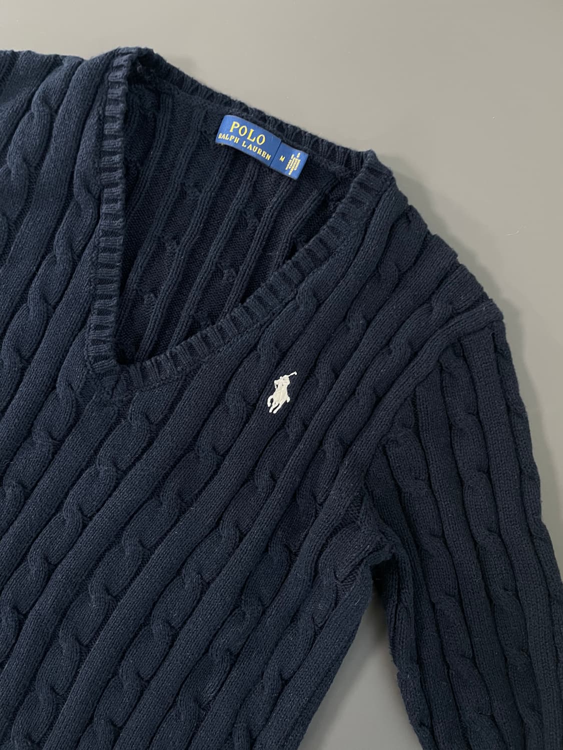 [M] 폴로 랄프로렌 코튼 케이블 꽈배기 브이넥 니트 스웨터 상품이미지2
