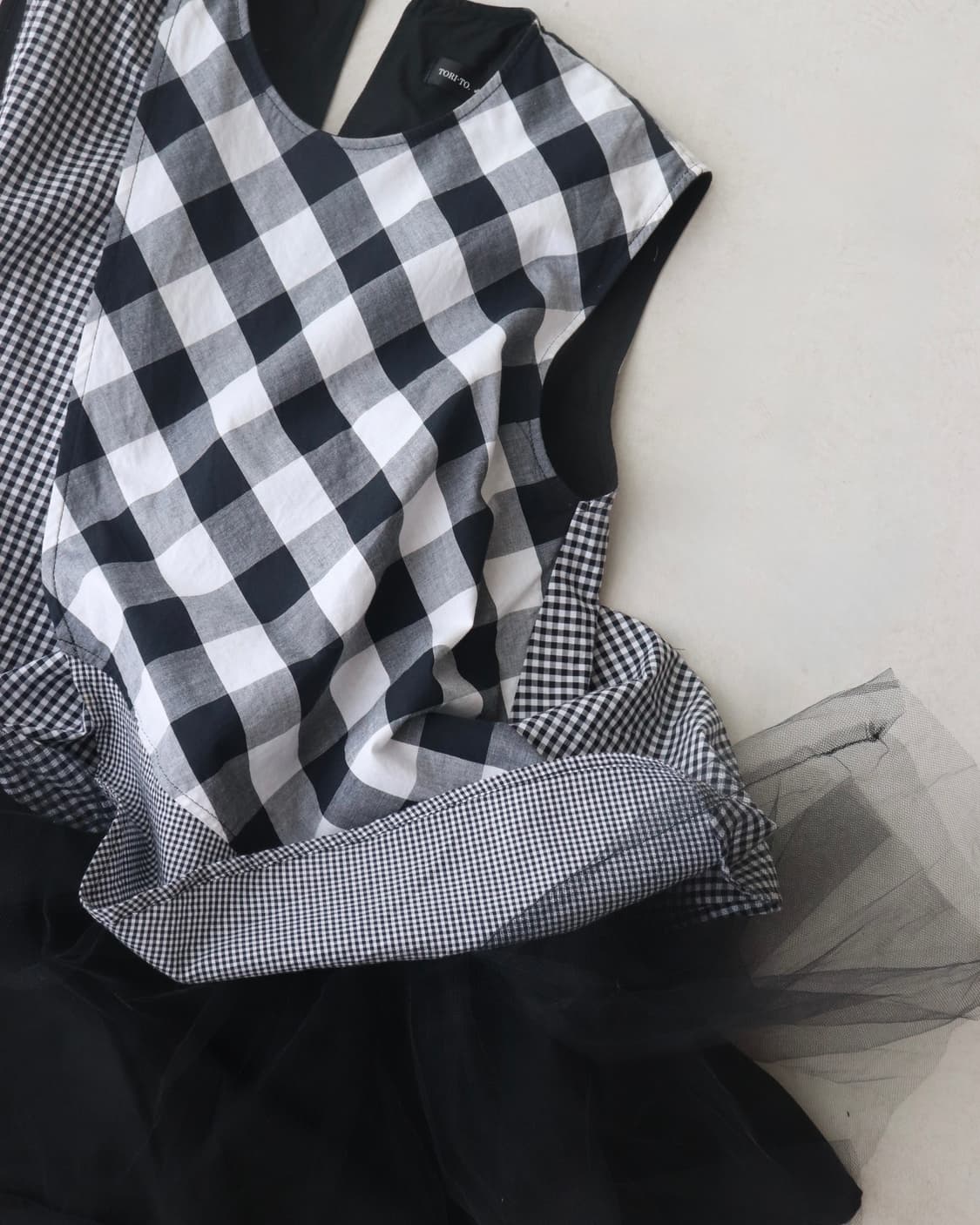 [Beams Boy] Tori-To Check Tulle Blouse 상품이미지4