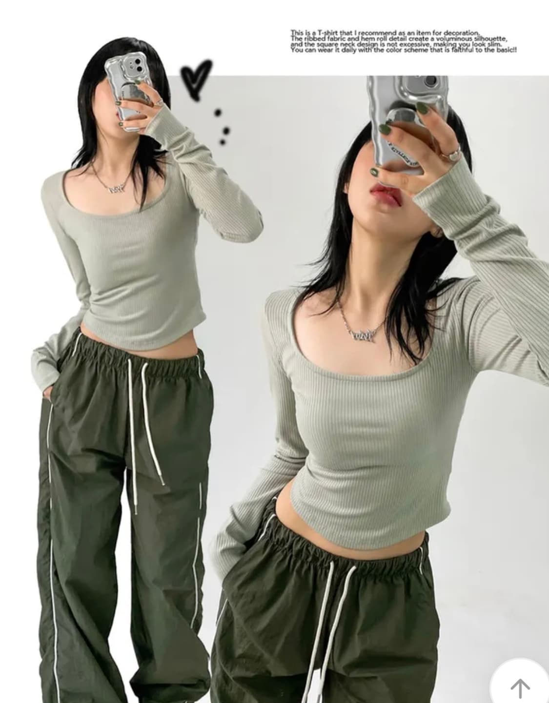 아쿠비클럽 소프트 스퀘어넥 티 _ 카키 상품이미지2