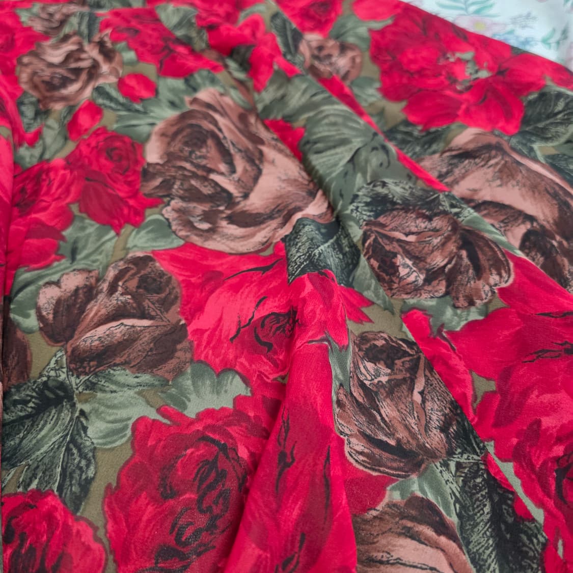 일본빈티지)레드x로즈 플로럴 꽃무늬 스즈코모리걸 셔링롱스커트 상품이미지2