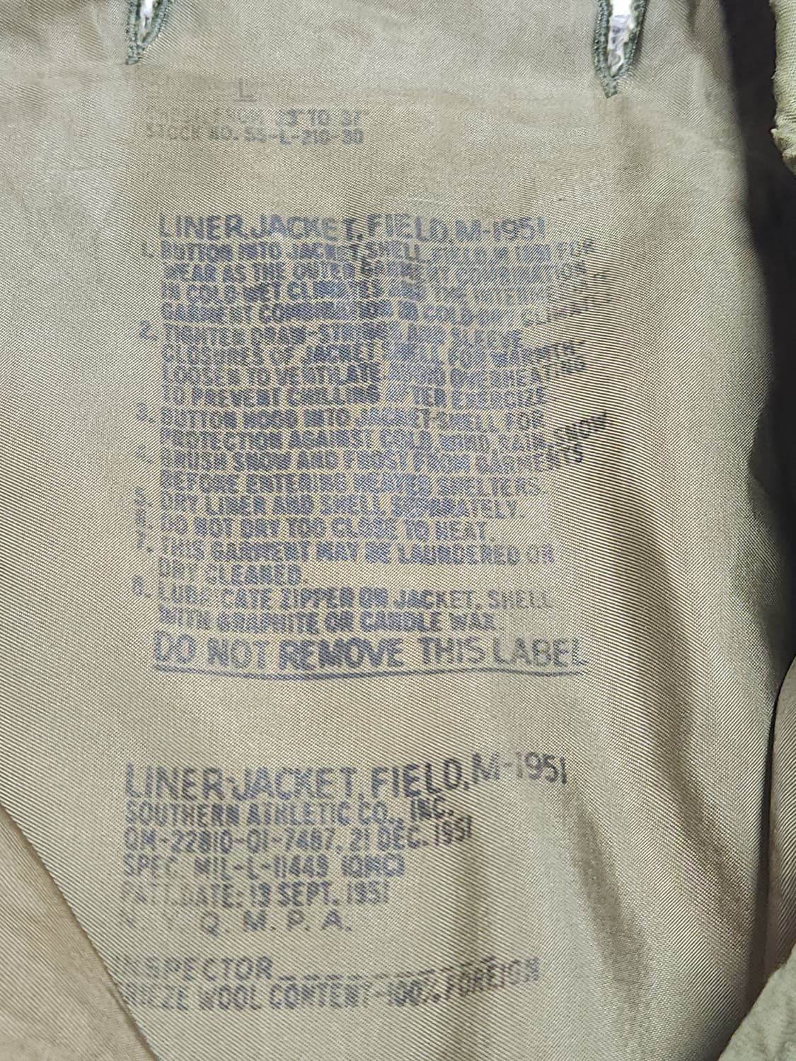 미군 오리지널 M-1951 라이너 자켓 상품이미지7