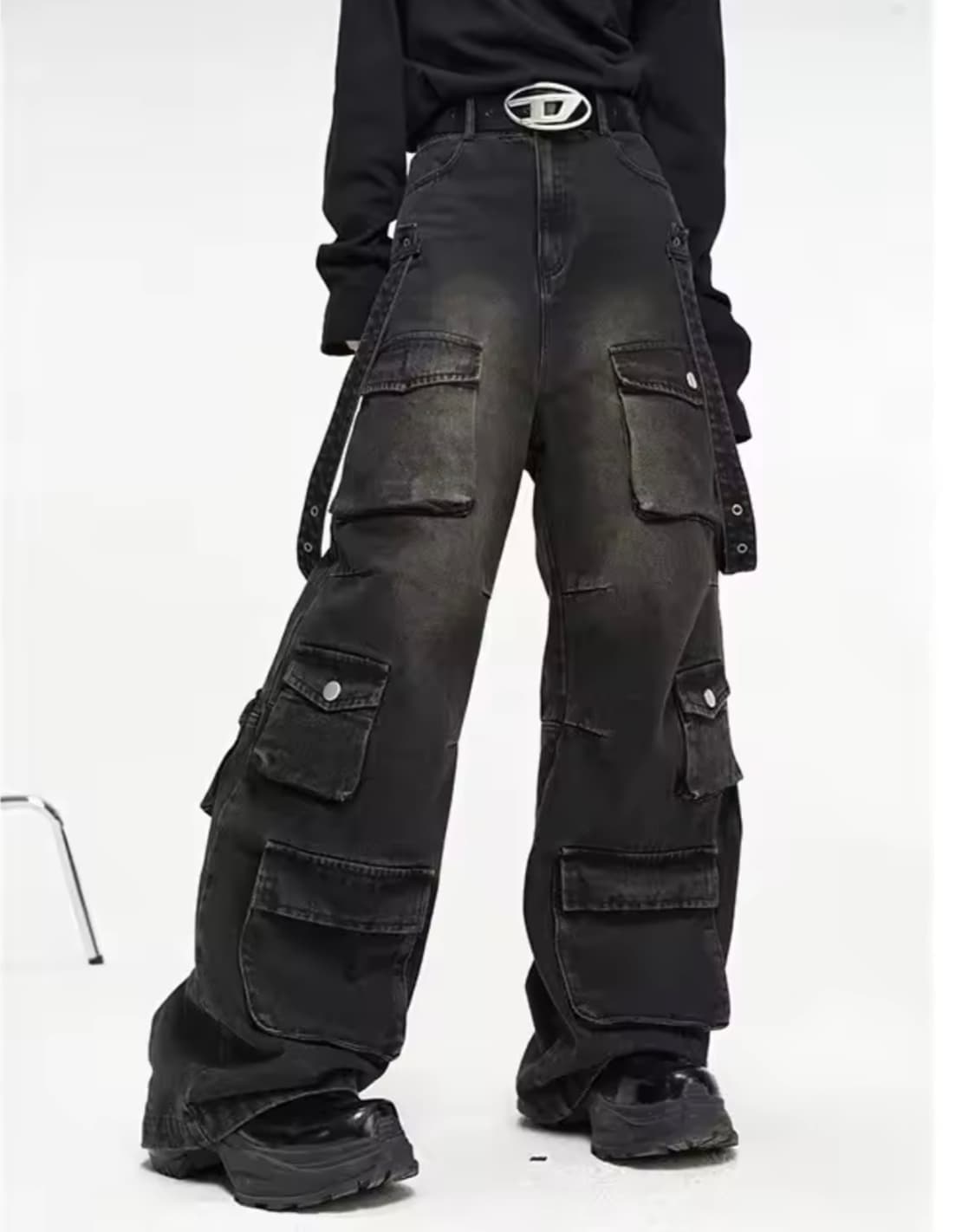 스트릿 펑크 포켓 워싱 데님(블랙) 상품이미지1