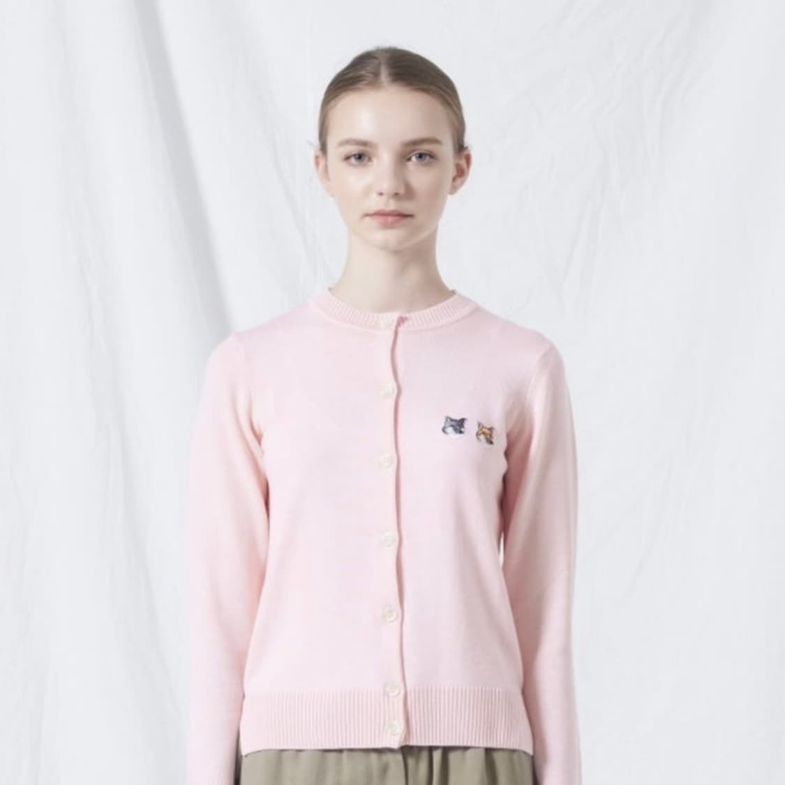 메종키츠네 더블 폭스 가디건 한정판 라이트핑크 상품이미지1