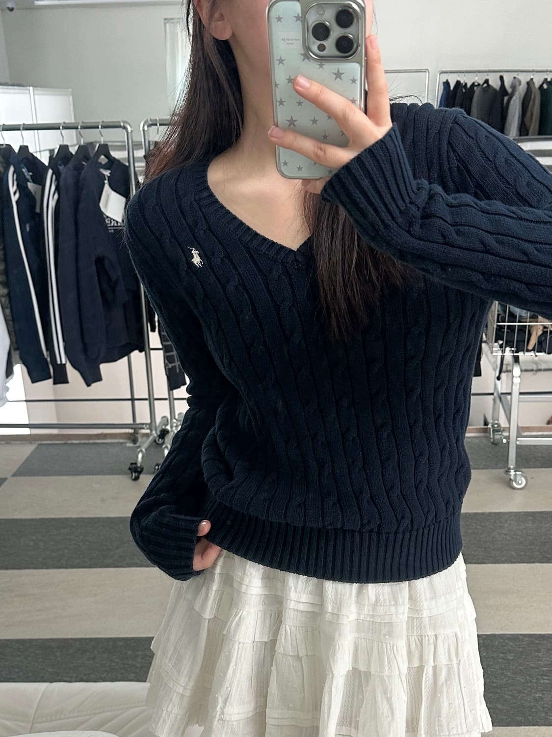 폴로 랄프로렌 네이비 V넥 케이블 니트  상품이미지1