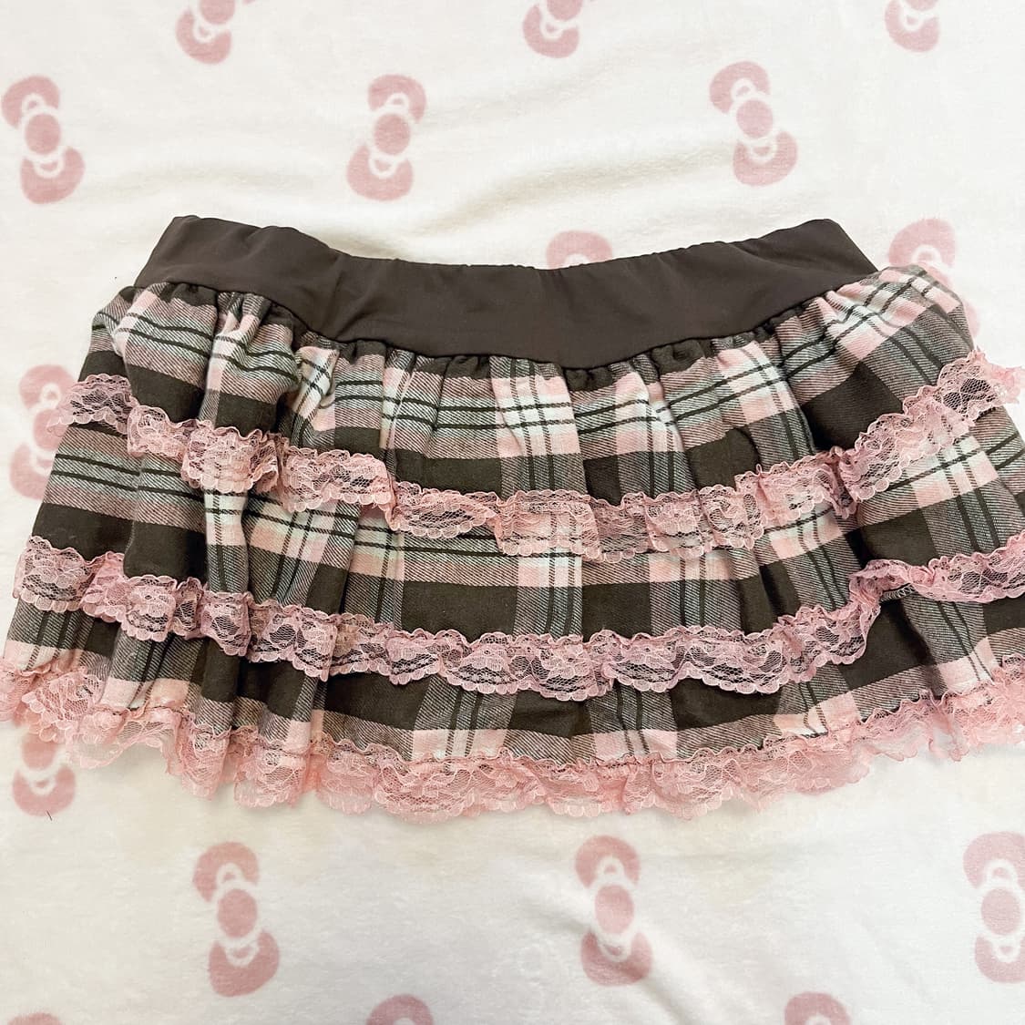 갸루 딸기 초코 리본 큐빅 레이스 체크 스커트 상품이미지3