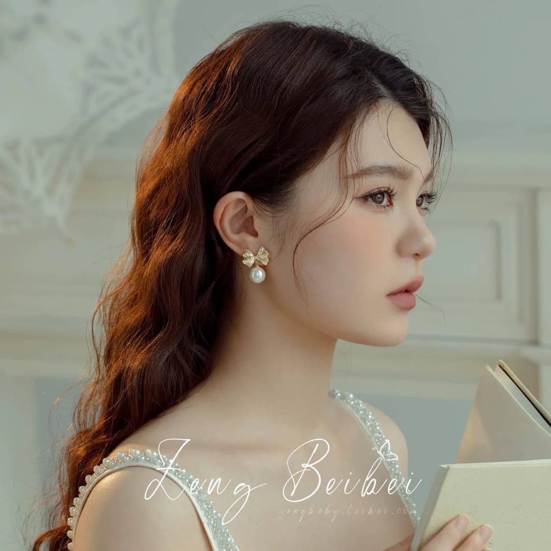 Zeng Beibei 큐빅리본 진주 귀걸이 상품이미지3