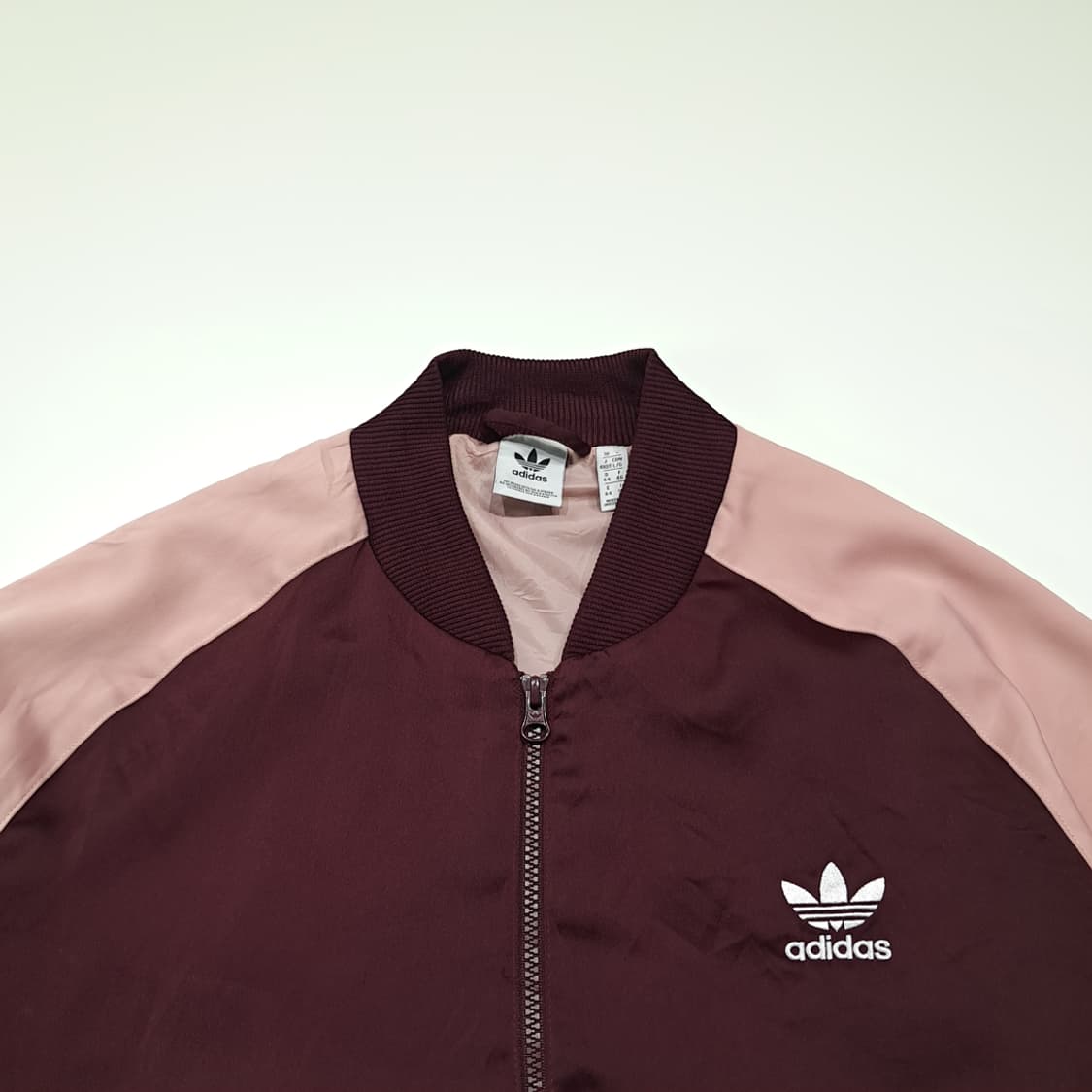 CK152 L 아디다스 오리지널 버건디&핑크 새틴 바시티 자켓 상품이미지2