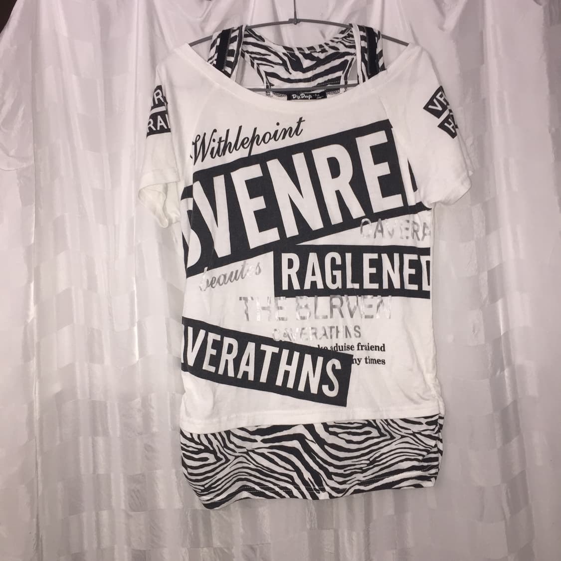 Dig Deep 갸루 펑크 지브라 레이어드 지퍼 홀터 반팔 상품이미지1