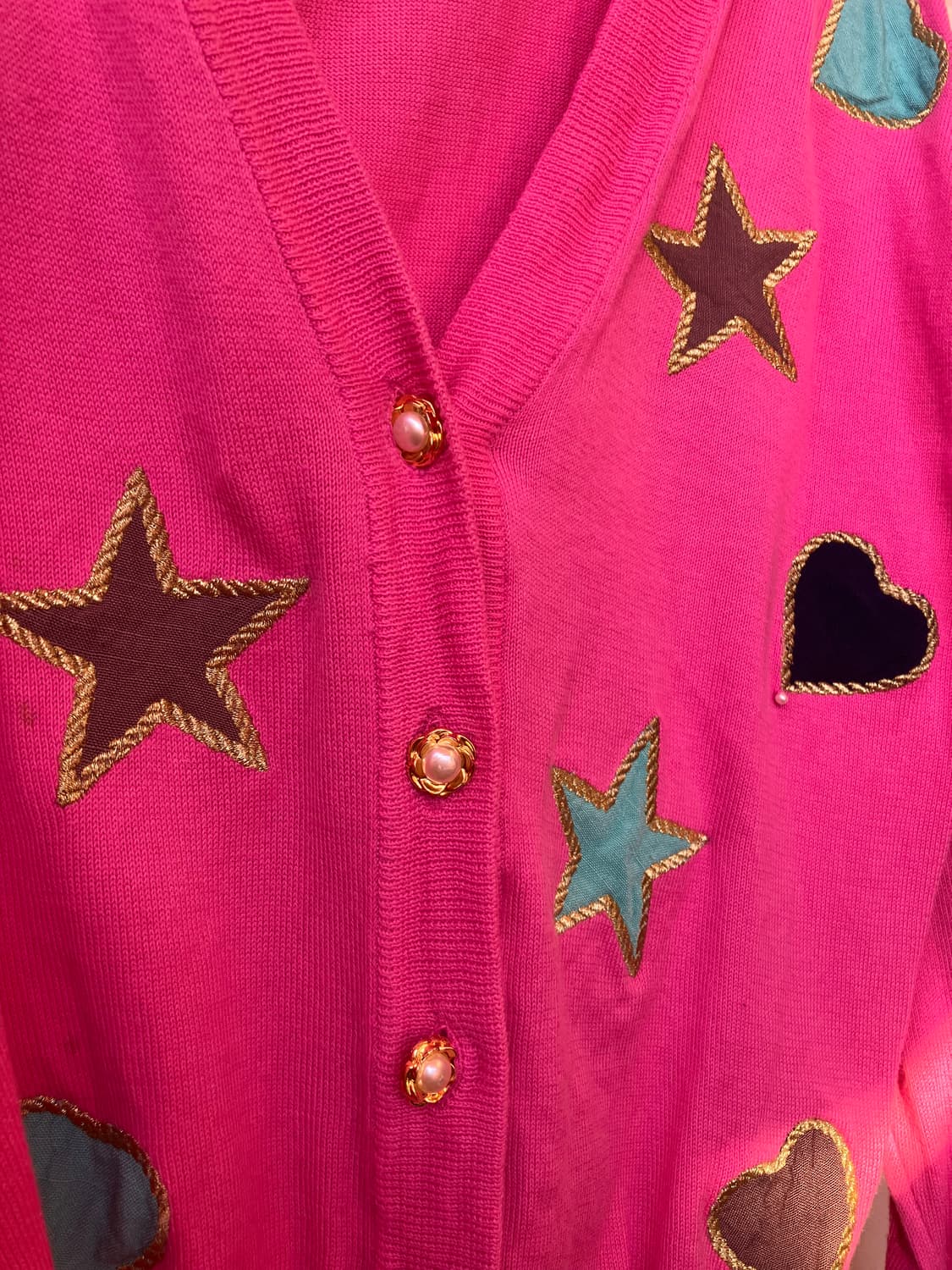 jpn 핫핑크 하트 별 데코 가디건 상품이미지4
