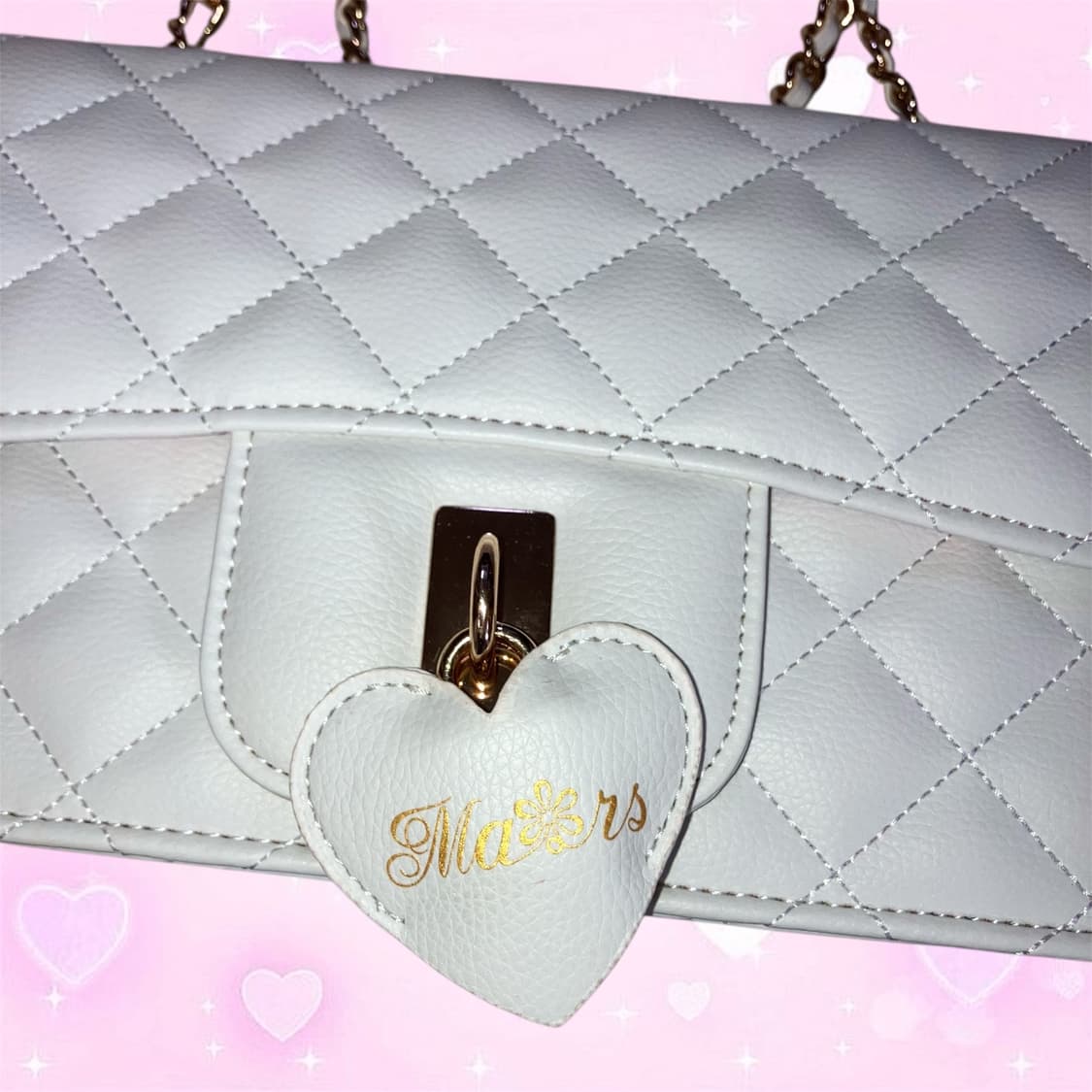 Ma*rs 마즈 고전 화이트 퀄팅 하트 로고 숄더백 갸루 상품이미지3