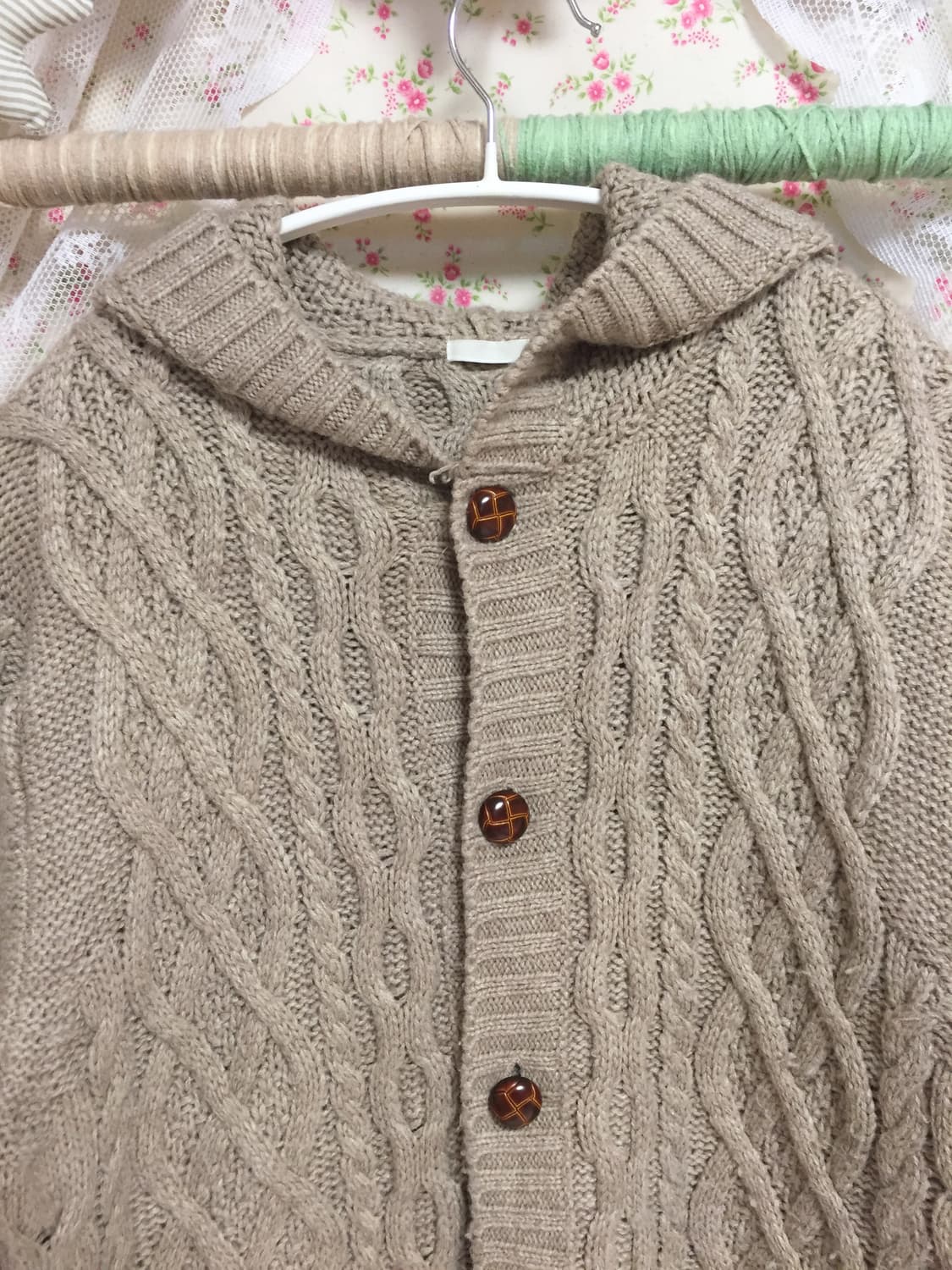 빈티지 모리걸 메론빵 단추 후드 가디건 상품이미지4