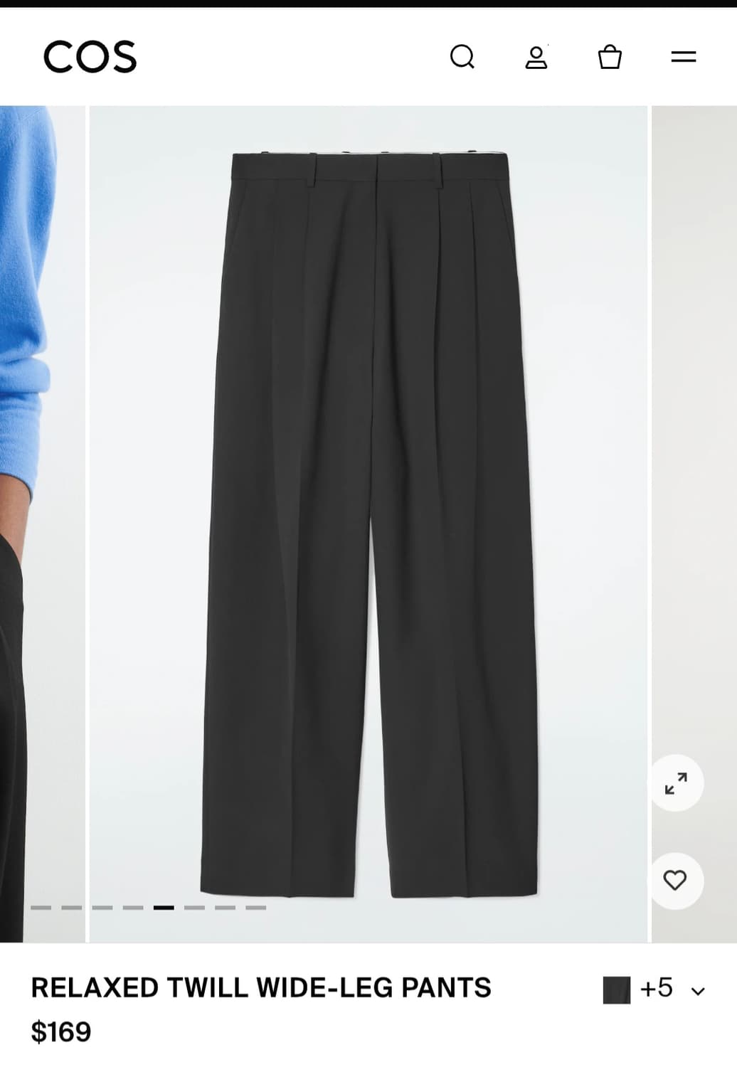 COS 코스- 릴렉스드 트윌 와이드 레그 트라우저, Black 38 상품이미지4