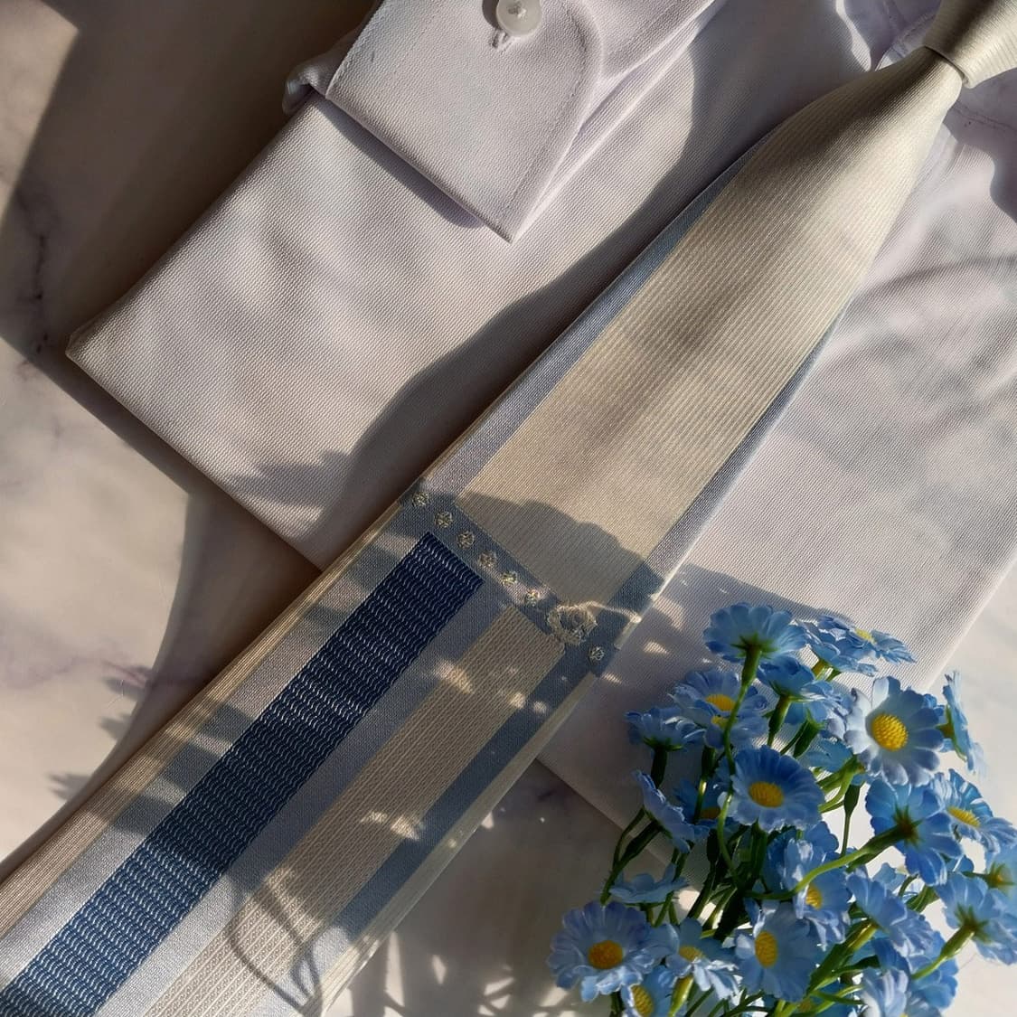 엠씨엠 실크 화이트 스트라이프 넥타이 9.4cm A+등급 K2005 상품이미지6