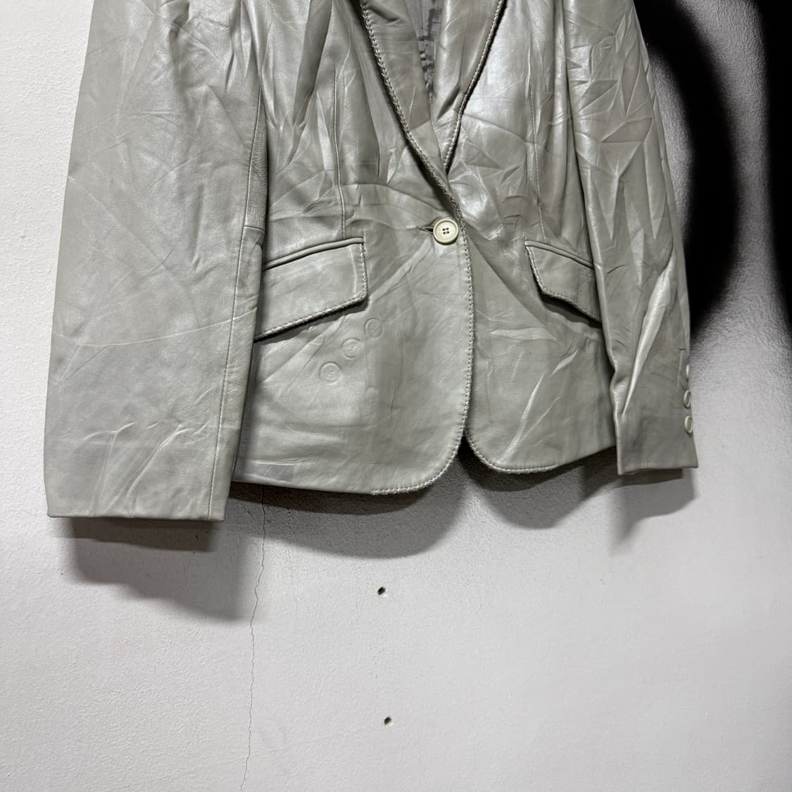 VTG 빈티지 100%쉽스킨 스티치 디테일 실버 양가죽 싱글 자켓 상품이미지4