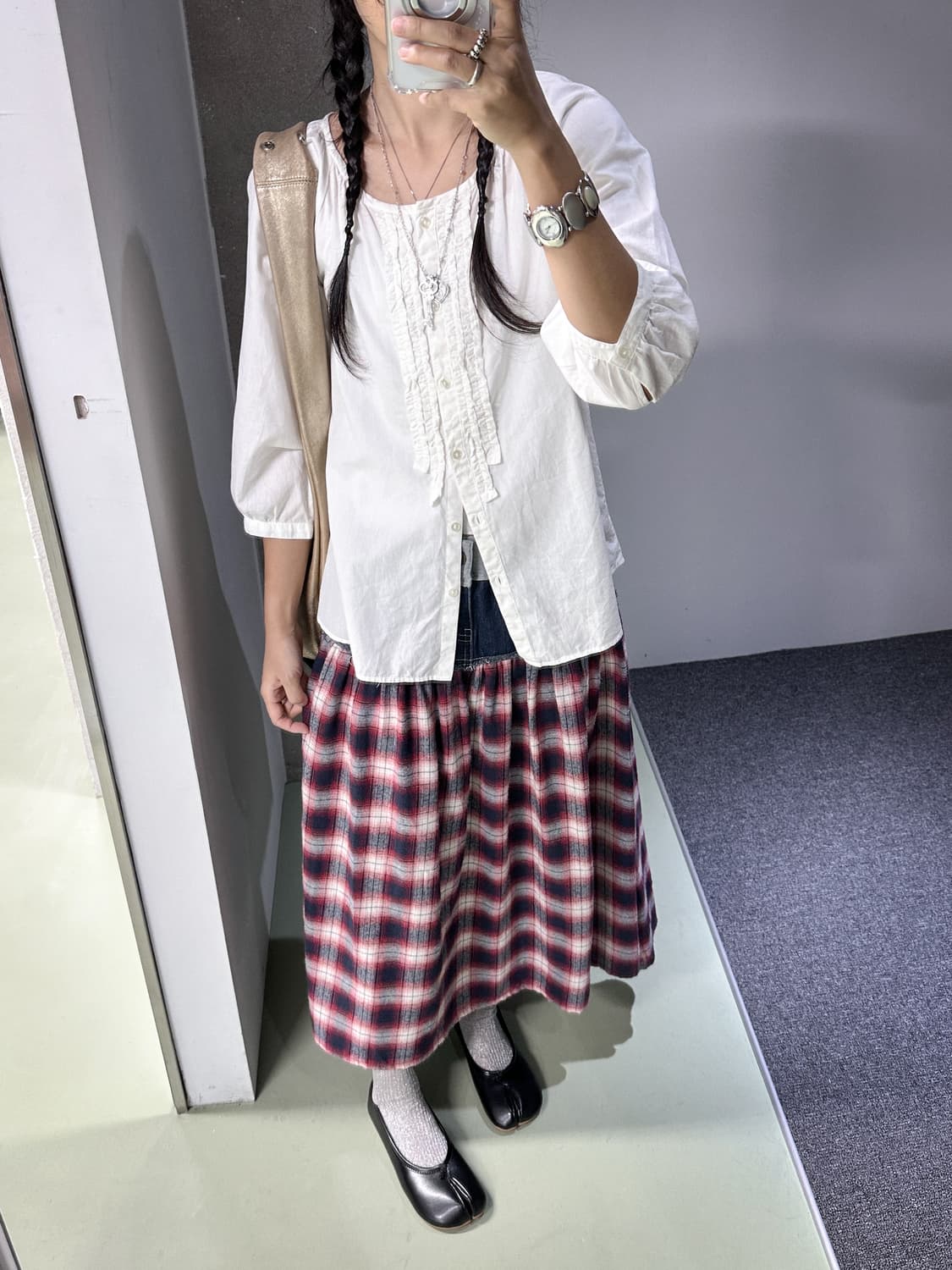 check/denim long skirt 상품이미지3