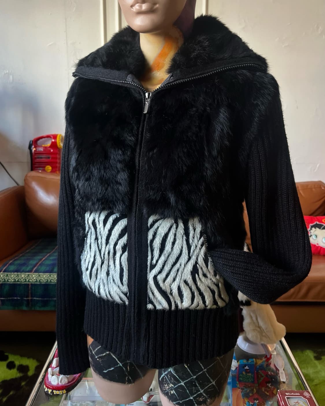 Rabbit Fur & Calf hair Knit Trim Zip-up 상품이미지3