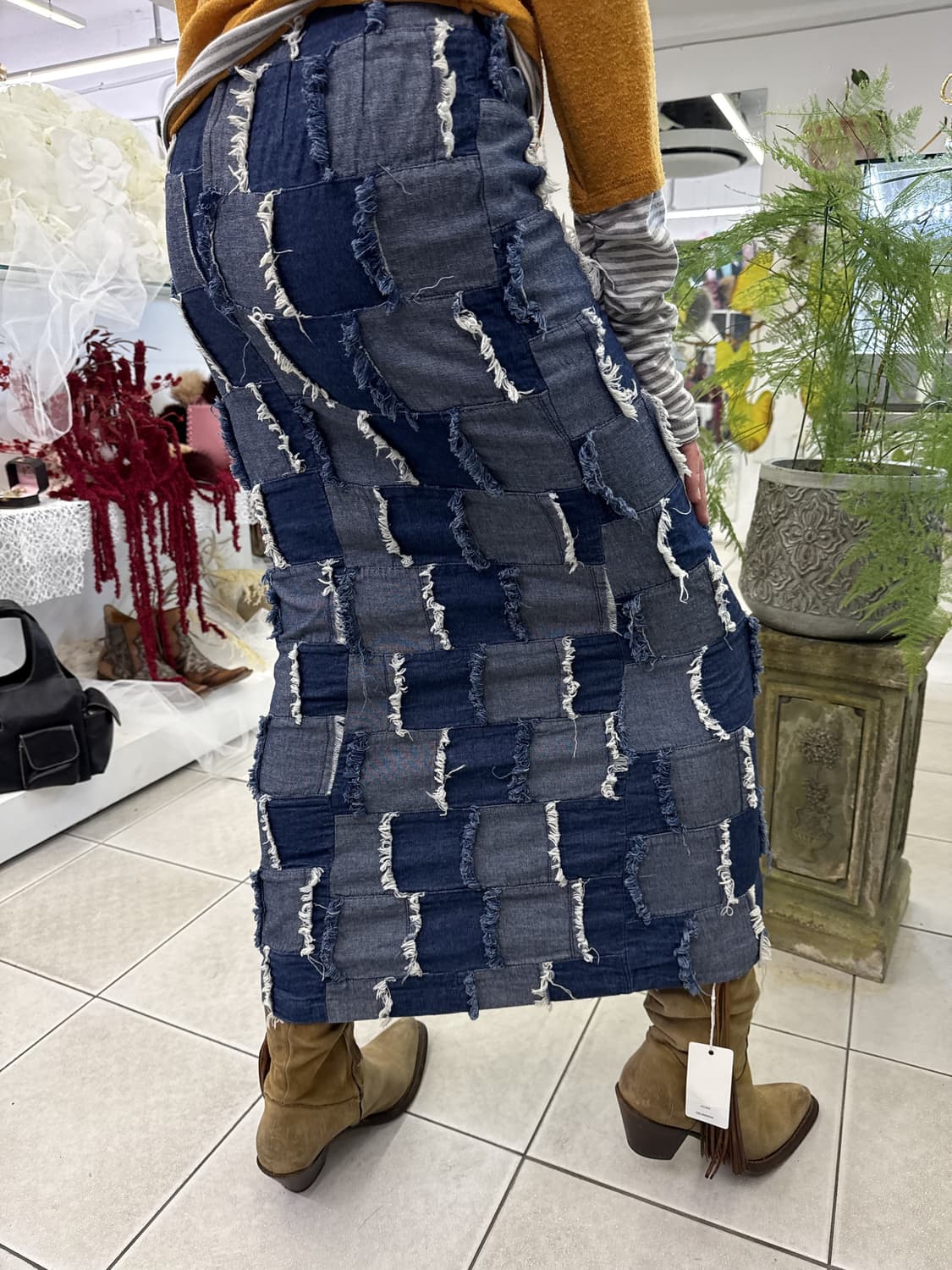 patchwork denim maxi skirt 상품이미지3