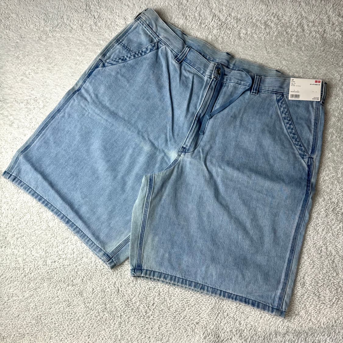 유니클로 데님워크쇼트팬츠 반바지 버뮤다 4XL 연청 새상품 상품이미지3