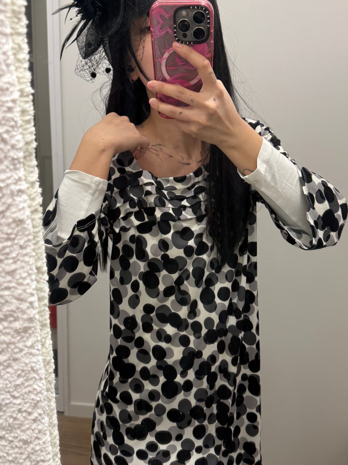 빈티지 7부 도트 원피스 상품이미지3