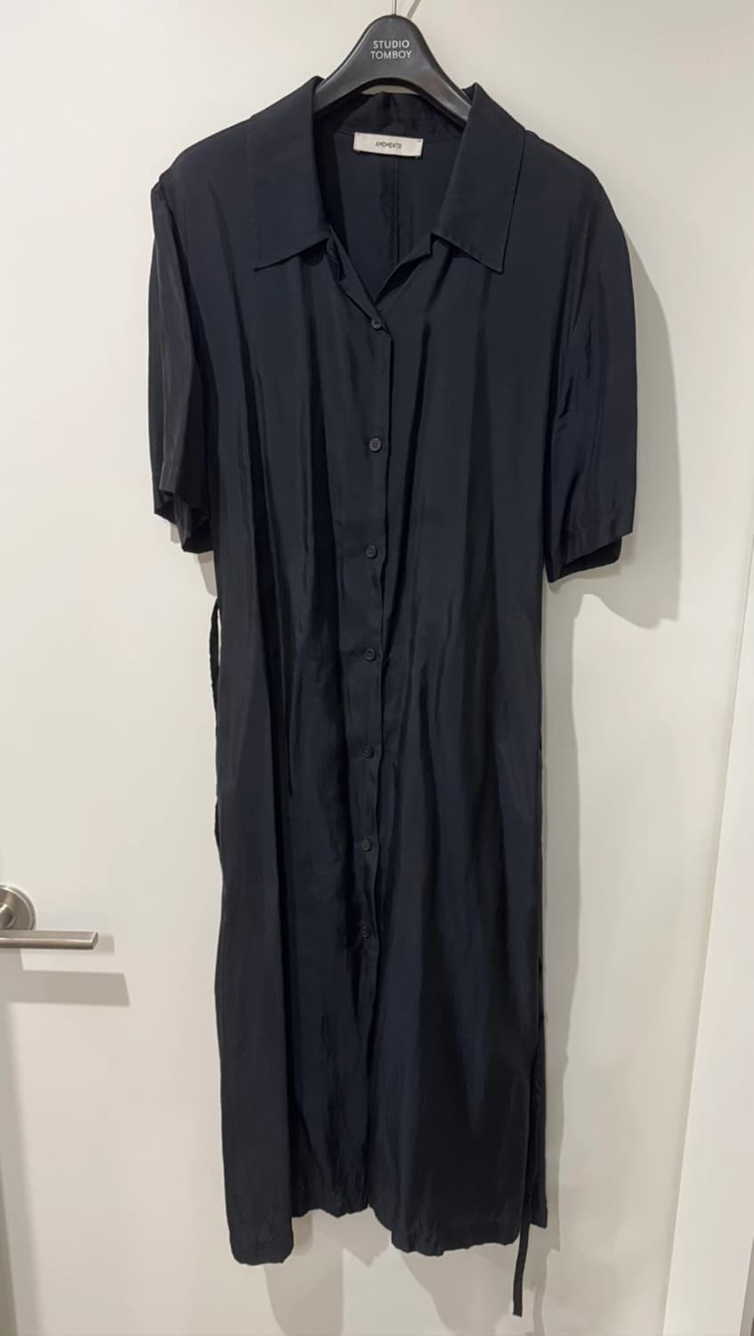 아모멘토 AMOMENTO 큐프라 셔츠 드레스 블랙 상품이미지2