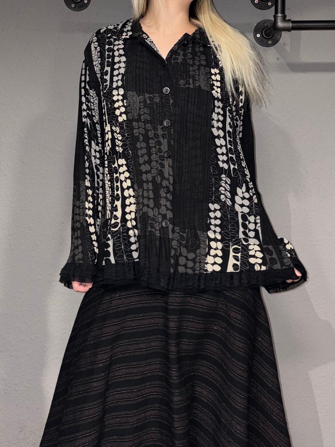 빈티지 나뭇잎 플리츠 셔츠 상품이미지2