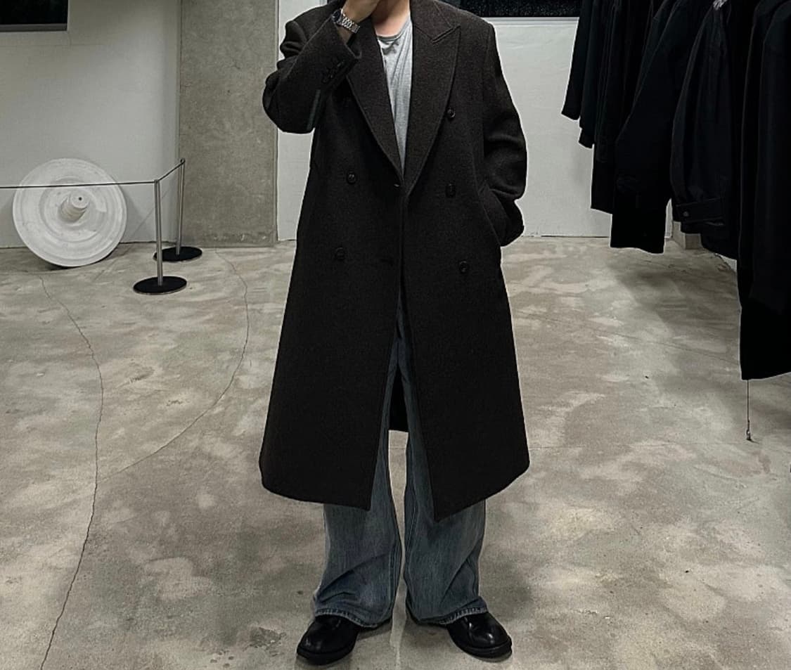 쿠어 버진 울 알파카 더블 코트 다크브라운 L 상품이미지3