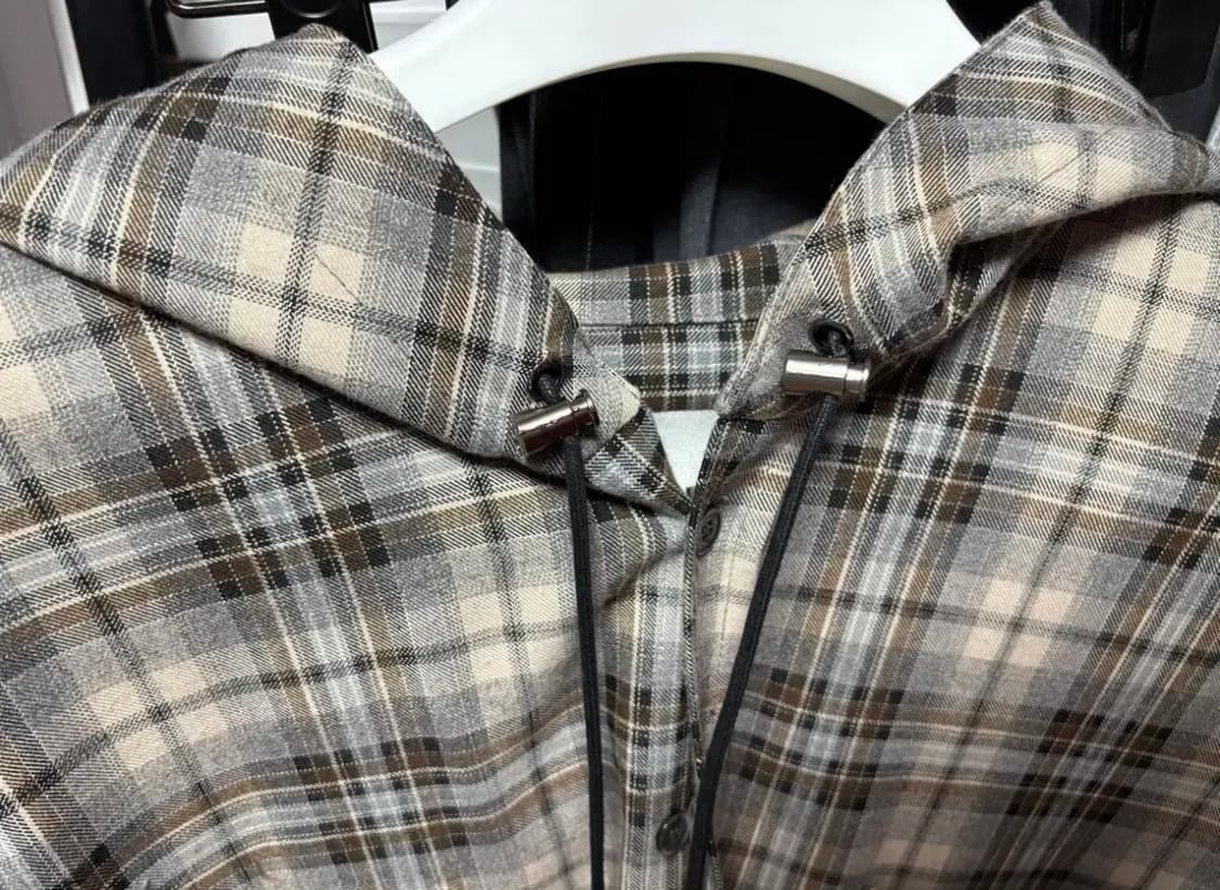 2) 알렌느 체크 후드 셔츠 그레이 상품이미지4