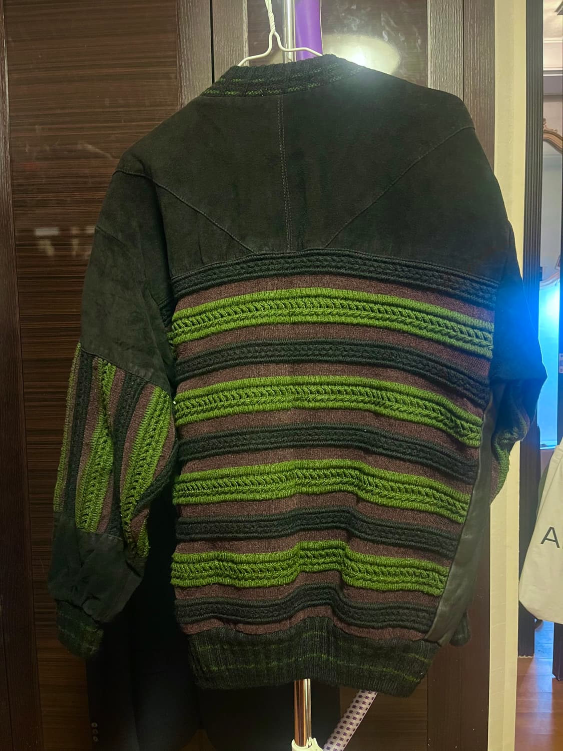 [남녀공용free]빈티지 레더 믹스 니트 상품이미지2