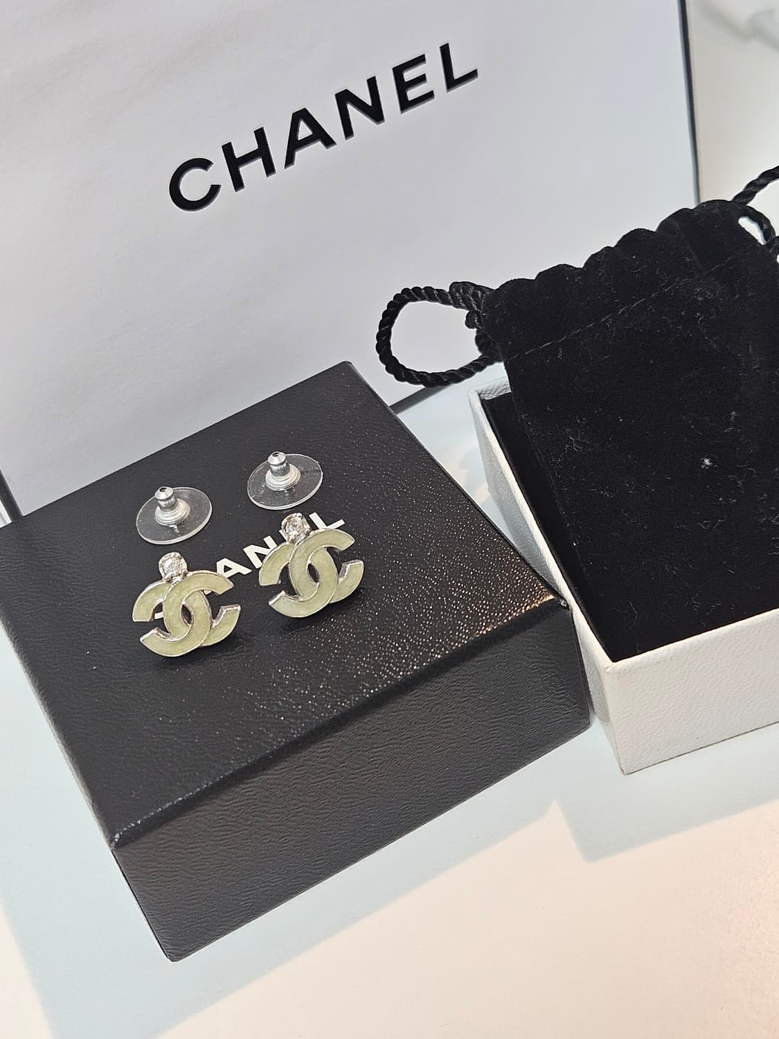 샤넬 빈티지 코코마크 라인스톤 귀걸이 (민트 옥색) [정품/풀세트] 상품이미지4